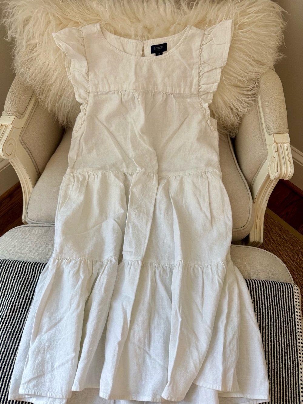J. Crew White Ruffle Sleeve Dress